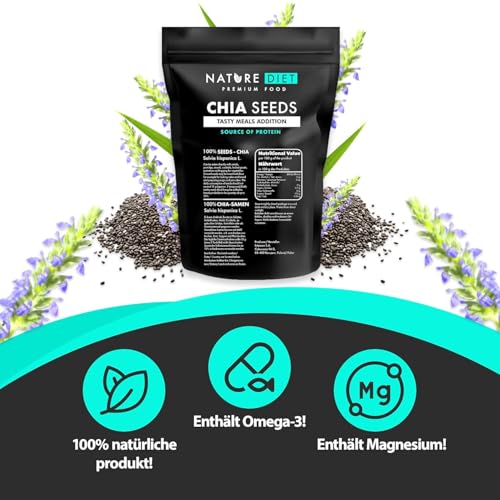 Nature Diet - Chia Samen 1000 g | Salvia Hispanica | Reich an Omega-3 | Quelle von Ballaststoffen