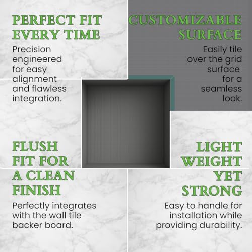 Shower Niche Insert Tile Ready, Recessed Wall Niche, Shower Inserts Kit for Bathroom Wall, Recessed Shelf Insert, Lightweight and Durable, Grid Surface for Easy Tile Application, Square, 14x14 Inches - Image 4