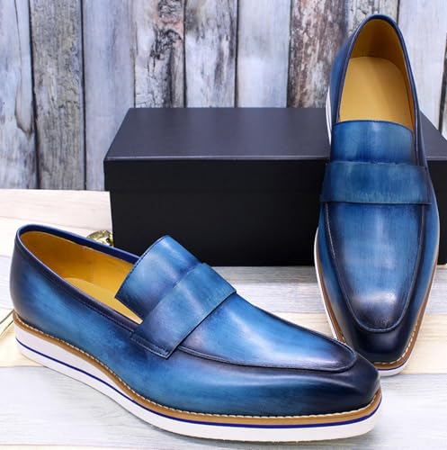 Santimon Mens Slip On Shoes Casual Dress Penny Loafers Genuine Leather Lightweight Flat Shoes Prom Wedding Business Mocasines Fashion Comfortable Tuexdo Shoes for Men3