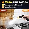 Pulitore a Vapore 2500W - Portatile ad Alta Pressione, 6 Velocità Regolabili, 3 Testine d Utilizzo, Serbatoio 1200 ml - per Casa, Cucina, Bagno, Finestre, Auto