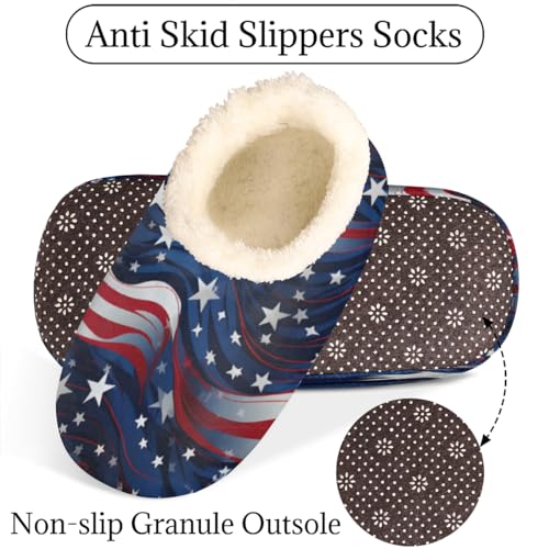 American Flag Slippers for Women Men, 4Th Of July Star Stripe House Slippers Socks Warm Fuzzy Memory Foam Indoor Slippers Lightweight Cozy Anti-Skid Closed Back Home Shoes, Medium4