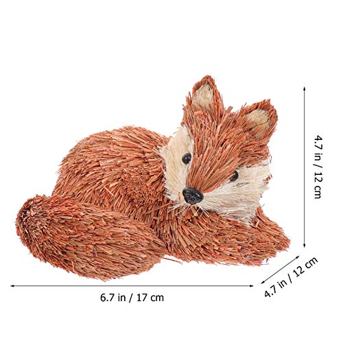 Garneck 1Pc Hand-Woven Straw Fox Figurine Sitting Fox Statue Easter Desktop Ornament Rustic Home Art Decoration For Tabletop Bookshelf #TOP1