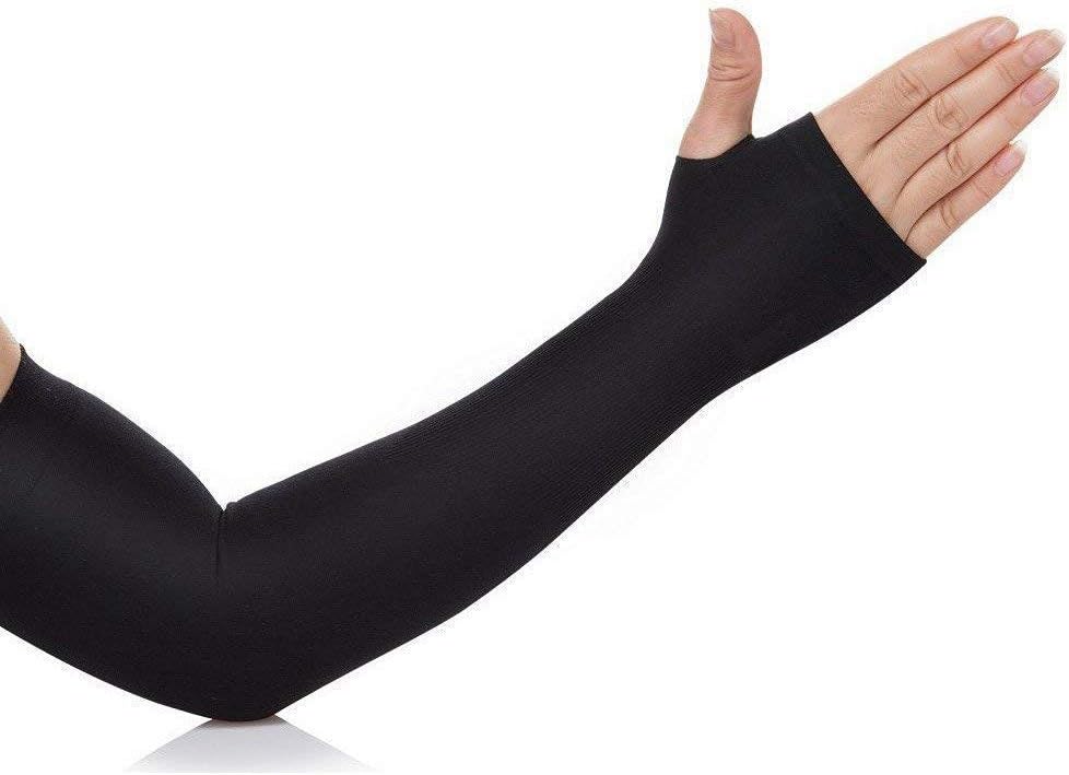 Arm Sleeves, Black Fully Stretched Skinny Fit Arm Guards for Sports/Bikers/Joggers with Thumb Hole