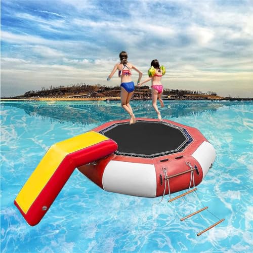 YEYUBIW 6.5ft/10ft/13ft Inflatable Water Trampoline with Slide, Portable Bounce Swim Platform for Lakes, Pools, Calm Sea,Red,10FT/3.0M