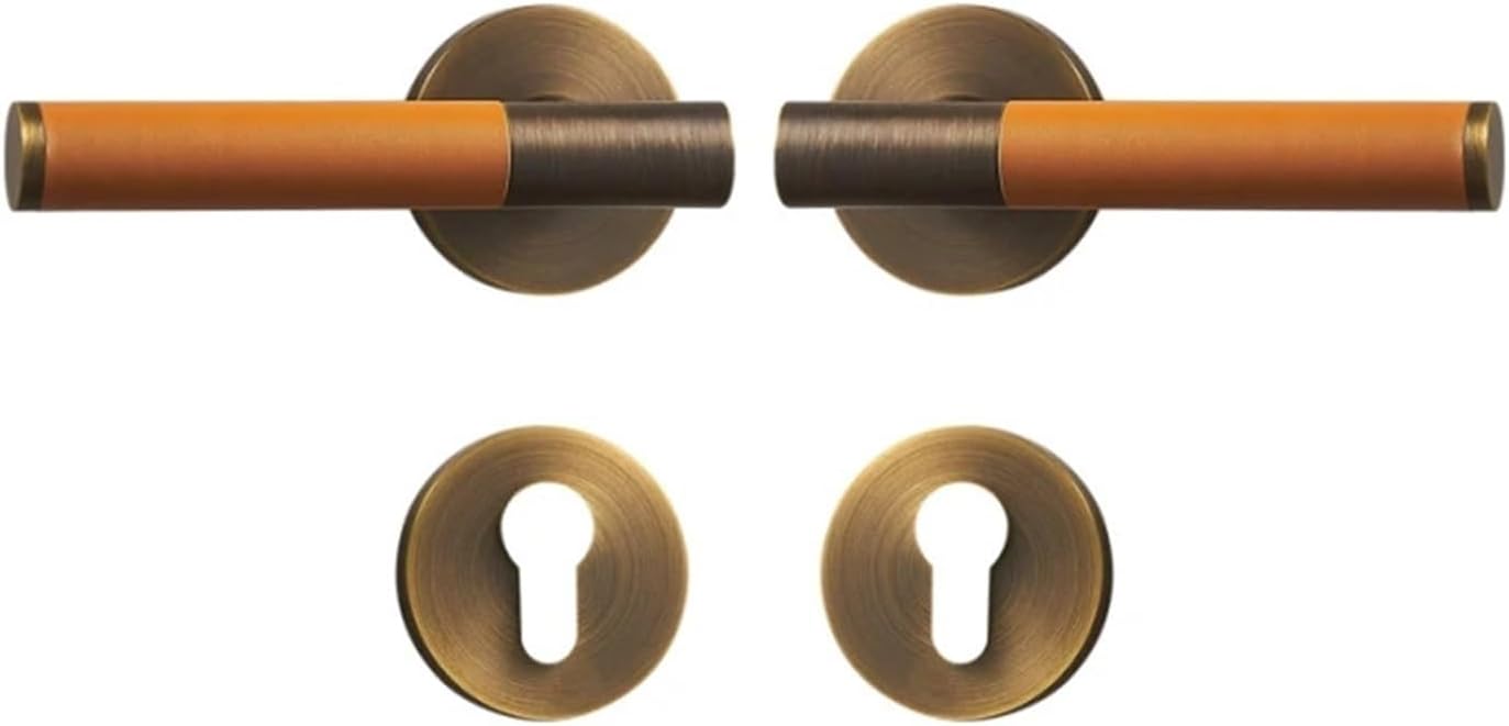 Brass Leather Door Lock Interior Double Wood Lever Dummy Handle 1Pcs(Dummy-Orange)