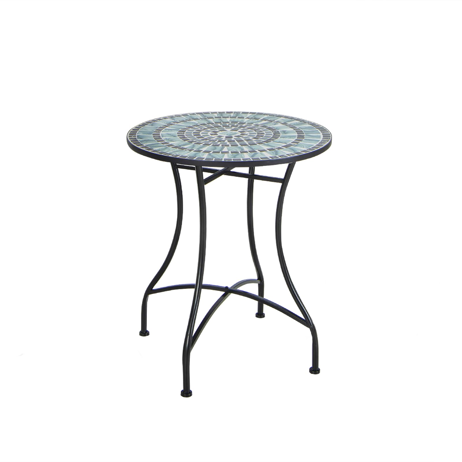 GIANTEX Mesa de Mosaico para Exterior, Mesa Redonda de Patio de Metal Resistente con Atractivo Patrón de Mosaico, Patas Antideslizantes, Montaje Rápido, Mueble Decorativo para Interior y Exterior