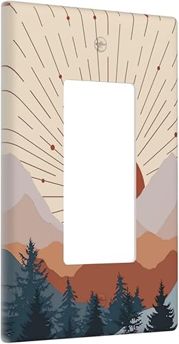 Miniatura 2 de Cubierta decorativa para interruptor de luz solar, estilo bohemio, de 2 bandas, placa de pared rústica de bosque eléctrico de mediados de siglo para