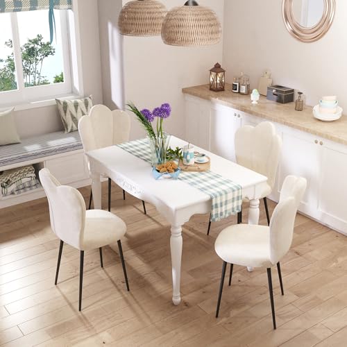 Chleby Juego De 4 Elegantes Sillas De Comedor De Terciopelo Silla Con Asiento Acolchado Et Patas De Metal Sillas De Cocina Con Respaldo De Pétalos Sillas Comedor Para Salón, Dormitorio, Cocina, Beige Chleby Juego De 4 Elegantes Sillas De Comedor De Terciopelo Silla Con Asiento Acolchado Et Patas De Metal Sillas De Cocina Con Respaldo De Pétalos Sillas Comedor Para Salón, Dormitorio, Cocina, Beige