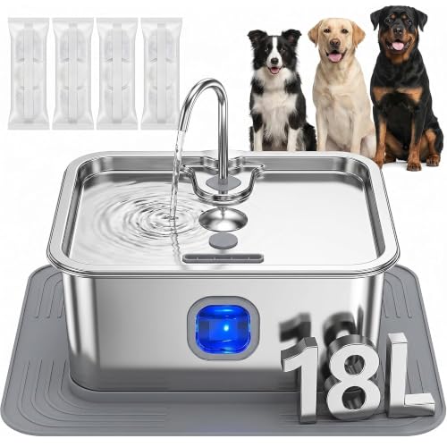Betulabulo 18L Dog Water Fountain,Non-Slip Mat & 4 Filters for Large Dogs