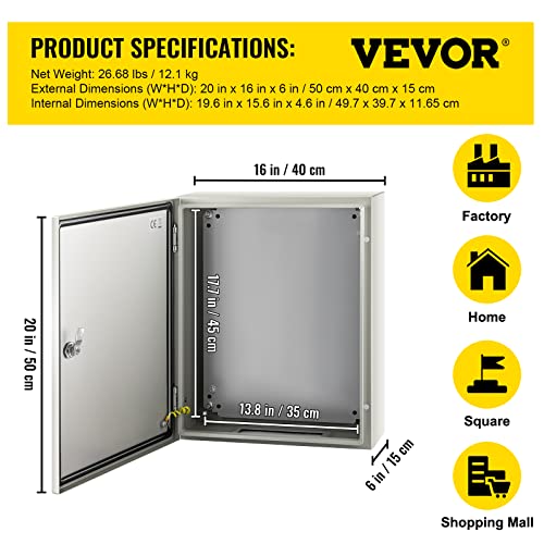 Vevor Nema Electrical Enclosure, 20 X 16 X 6'' Nema 4X Outdoor Electrical Box, Ip66 Waterproof & Dustproof Electrical Junction Box, With Mounting Plate #TOP6
