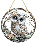HUVZOR 1 Stück Hängende Fensterdeko Eule Buntglas Deko, Kolibri-Sonnenfänger Zum Aufhängen an Fenstern, Eule-Anhänger aus Acryl mit Kette, Fensterbehang Fenster Türen Deko Für Zuhause Studio