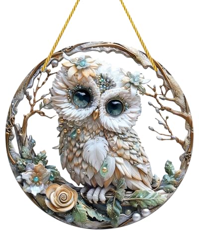 HUVZOR 1 Stück Hängende Fensterdeko Eule Buntglas Deko,...
