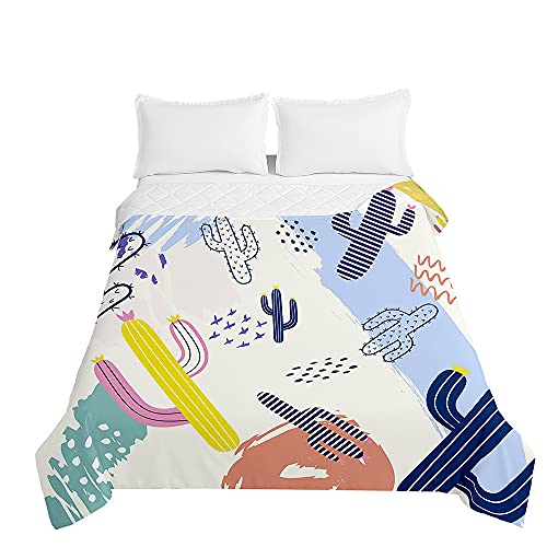Chickwing Colcha de Verano Cubrecama Colcha Bouti, 3D Cactus Estampada Edredón Manta de Dormitorio Suave Multiuso Colchas para Cama Infantil Individual Matrimonio (Cactus Azul,150x200cm)