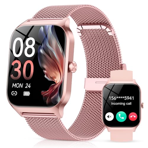 CASCHO Smart Watches for Women, 1.85" HD Smartwatch with 120+ Sports Modes/Heart Rate/Sleep Monitor, Fitness Tracker with Bluetooth Calling/Voice Control for Android iOS, Rose Gold