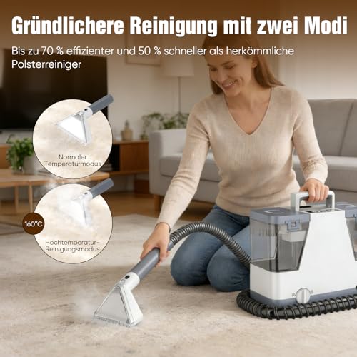 Polsterreiniger Gerät Nasssauger Waschsauger mit Dampf, 2500W Polsterreinige Teppichreiniger Wischsauger Tiefenreinigung von Flecken, Nasssauger für Teppiche, Polster, Sofa, Auto, Haustiere & Mehr