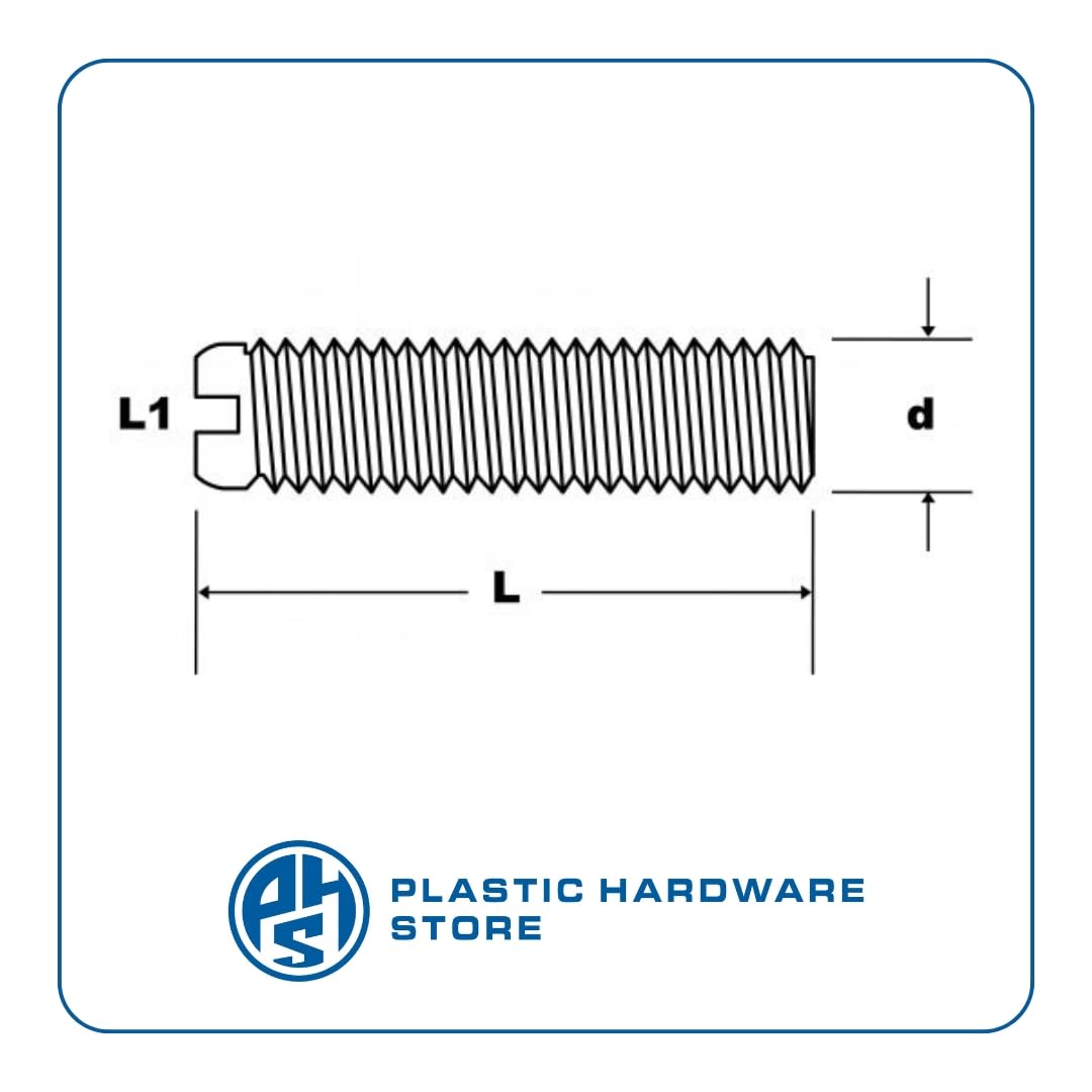 Grano filetatto in Plastica (Nylon 6.6), Viti Senza Testa Taglio Cacciavite per Fissaggio di Lastre e Pannelli i modo Invisibile - M6X8 - 20 pezzi - Plastic Hardware Store