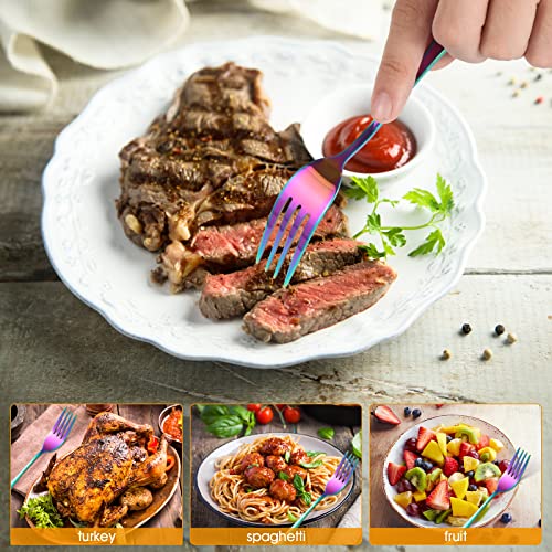 image for Rainbow Fork Set Of 12 Pieces, Iridescent Silverware Salad Forks, Stai