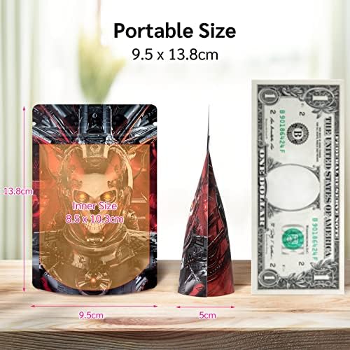 60 PCS Mylar Bags Food Storage Ziplock Bags with Thicken Design, Resealable Aluminum Seal Pouch Bags for Foods, Candy, Tea (9.5 x 13.8cm, Evil skull)
