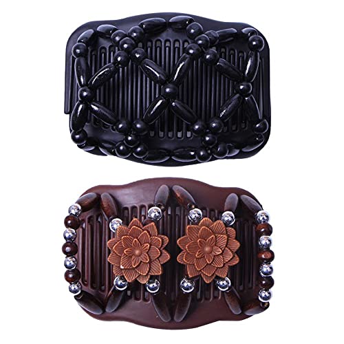 Hair Slide Double Hair Comb Clip Bun Maker Updo Tools Hair Styling Set, Easy-to-Use, Stretchable and weight, Create Dozens of Hairstyles, Great Gift Idea, Plastic+Wood Material image 2