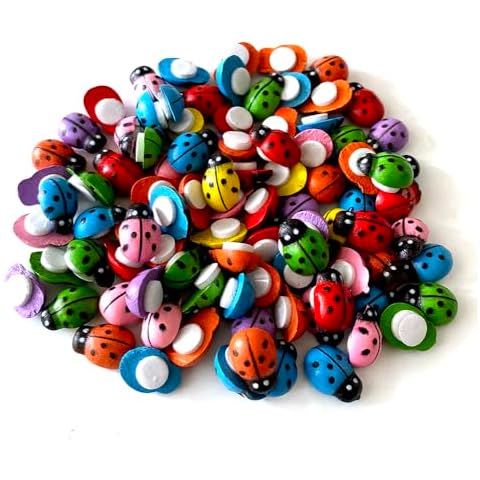 Art&Beauty 100pcs Assorted Color Self-Adhesive Mini Ladybugs Wooden Ladybug Shaped Sticker(Mixed Color) Cover