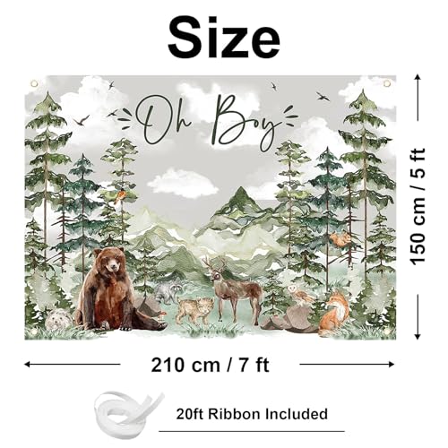 Image of Avezano Oh Boy Backdrop Forest Adventure Baby Shower Photography Background Mountain Wilderness Woodland Baby Shower Decorations Watercolor Greenery Forest Party Photoshoot Banner (7 x 5 ft)