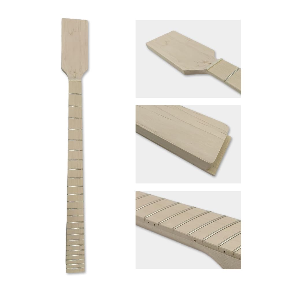 Niedokończona szyjka gitarowa klon duża główka wiosłowa 24 progi 76 cm do wymiany, śruba na pięcie płaska głowica gitarowa szyjka do majsterkowania (kolor drewna)