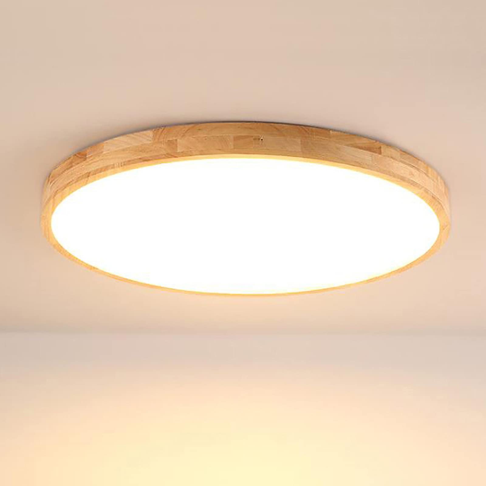 LOVTAL Wood Round LED Ceiling Light, Nordic Ultra-thin Ceiling Lamp Flush Mount Flat Panel Ceiling Lighting For Living Room, Bedroom, Hallway,Neutral Light-60cm 60W