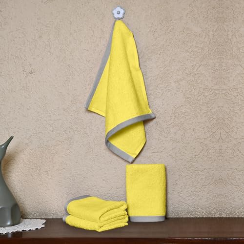 Image of Divine Casa 500 GSM Cotton Face Towel Set of 4 | 30 x 30 CM Yellow Ultra Soft Absorbent Cotton Face Towels | Quick Dry Washcloths