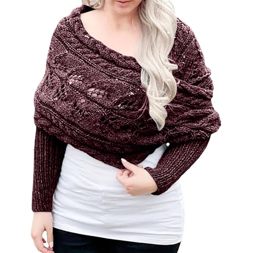 Scarf with Sleeves for Women, Womens Knitted Cable Wrap, Multifunctional Crochet Shrug Sweater Wrap with Sleeves for Women