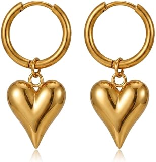 Mishti Jewels18K Gold Plated Anti Tarnish Stylish Danglers Heart Hoop Earrings for Women & Girls | Stainless Steel, Waterp... Price In India