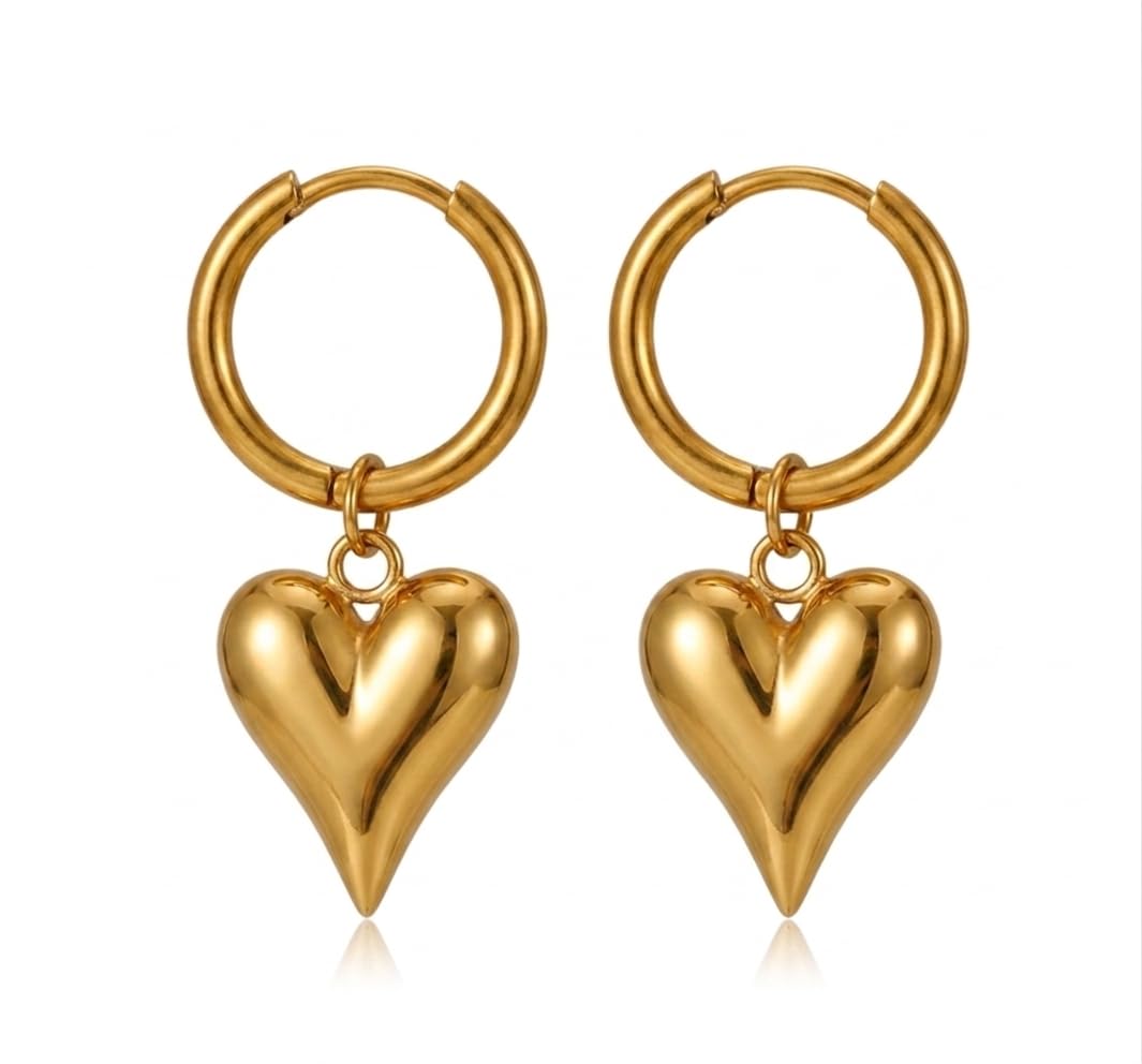 Mishti Jewels18K Gold Plated Anti Tarnish Stylish Danglers Heart Hoop Earrings for Women & Girls | Stainless Steel, Waterp... - Review, Price and Buying Guide