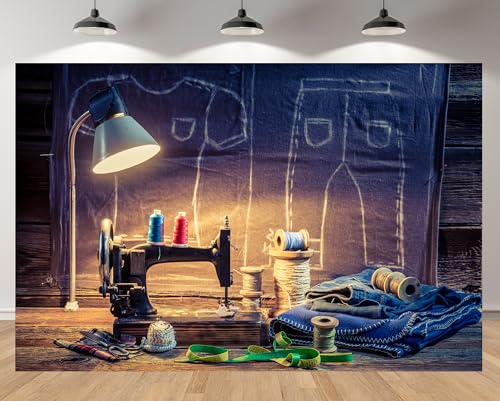 MAEQLQLM 7x5ft Retro Tailor Workshop Backdrop Old Sewing Machine Antique
