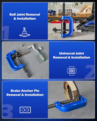 Image of Orion Motor Tech Ball Joint Press Kit, 21pc Master Ball Joint Removal Tool, Upper and Lower Ball Joint Remover with C Frame, Heavy Duty Brake Anchor Pin U Joint Ball Joint Press Tool for 2WD 4WD Cars