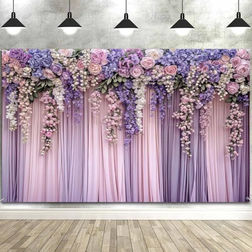 Fondo fotográfico floral lila 7x5ft para bodas miniatura 5