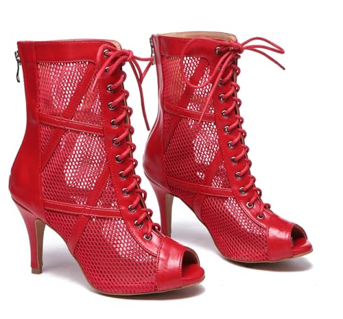 Image of Dance Practice Shoes for Women Mesh Ballroom Sandals Heels Party Prom Ankle Booties with Zip