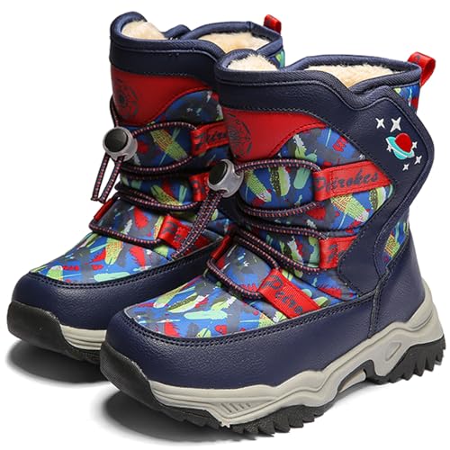 WUIWUIYU Kids Boys Girls Outdoors Lightweight Thick Fur Lined Hook&Loop Antislip Winter Snow Boots Cute Booties3