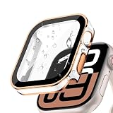 FINEEN アップルウォッチ 防水 カバー Series Ultra3/2/Ultra/11/10/9/8/SE3/SE2/SE/7/6/5/4 42mm 一体型 新デザイン 3D直角エッジ 超薄型 PC+ガラス素材 高透過率 高耐久 全面保護 装着簡単 耐衝撃 対応 Apple Watch ケース(Series 11/10,42mm ホワイト&ローズゴールド）