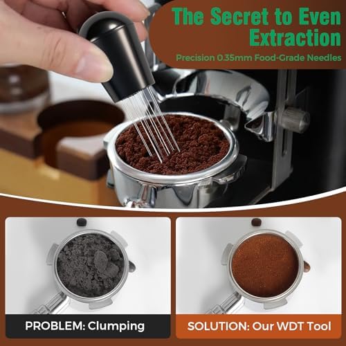 NAPNOOK Espresso Accessories Kit, 51mm Coffee Distributor & Tamper Leveler, Dosing Funnel Set and WDT Tool for Delonghi 51 mm Espresso Machines and Portafilters - 2
