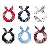 ONEYE Wire Headbands for Women Paisley Twist Bow Hair Bands Bunny Ears Headwraps Holder Accessories Workout Yoga Running Soccer Sports Pack of 6, 6 Count 1