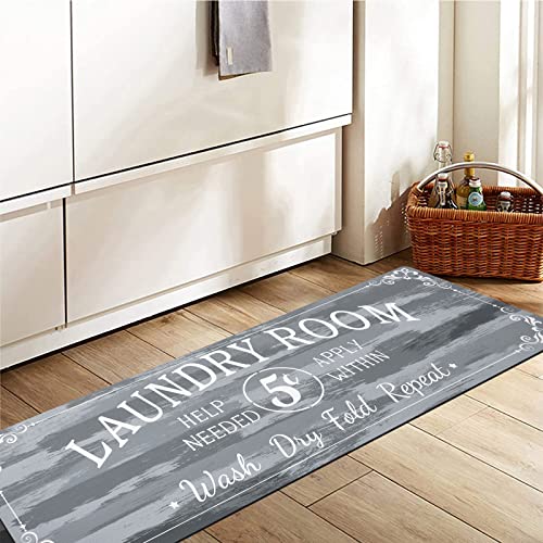 Pauwer Laundry Room Rug Runner 20"X59"Non Slip Waterproof Washing Machine Room Farmhouse Laundry Rugs And Mats For Washroom, Bathroom, Kitchen Decor (20"X59", Light Gray) #TOP3