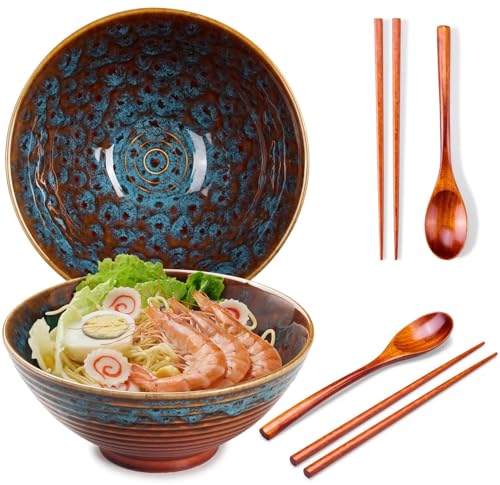 Ceraozmus 2x Ramen Schüssel Keramik - 1200ml - 20 cm -Mit Löffel und...