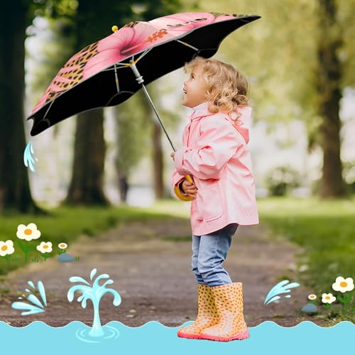 Paraguas resistente al viento para niños pequeños con flor de hibisco 7