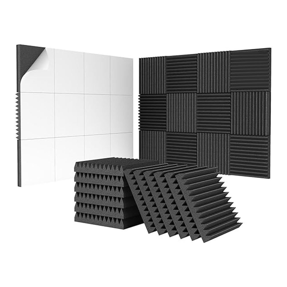 Grimmstr 24Pack 2X12X12Inch Self-Adhesive Acoustic Foam Panels, Pyramid Designed Sound Pannels for Home and Studio Easy to Use