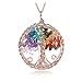 Jovivi Collier Arbre de Vie Pendentif Or Rosé 7 Pierres Chakra Pierre Naturelles DIY en Cuivre Fil Bijoux Pendentif Femme - 7 Chakra