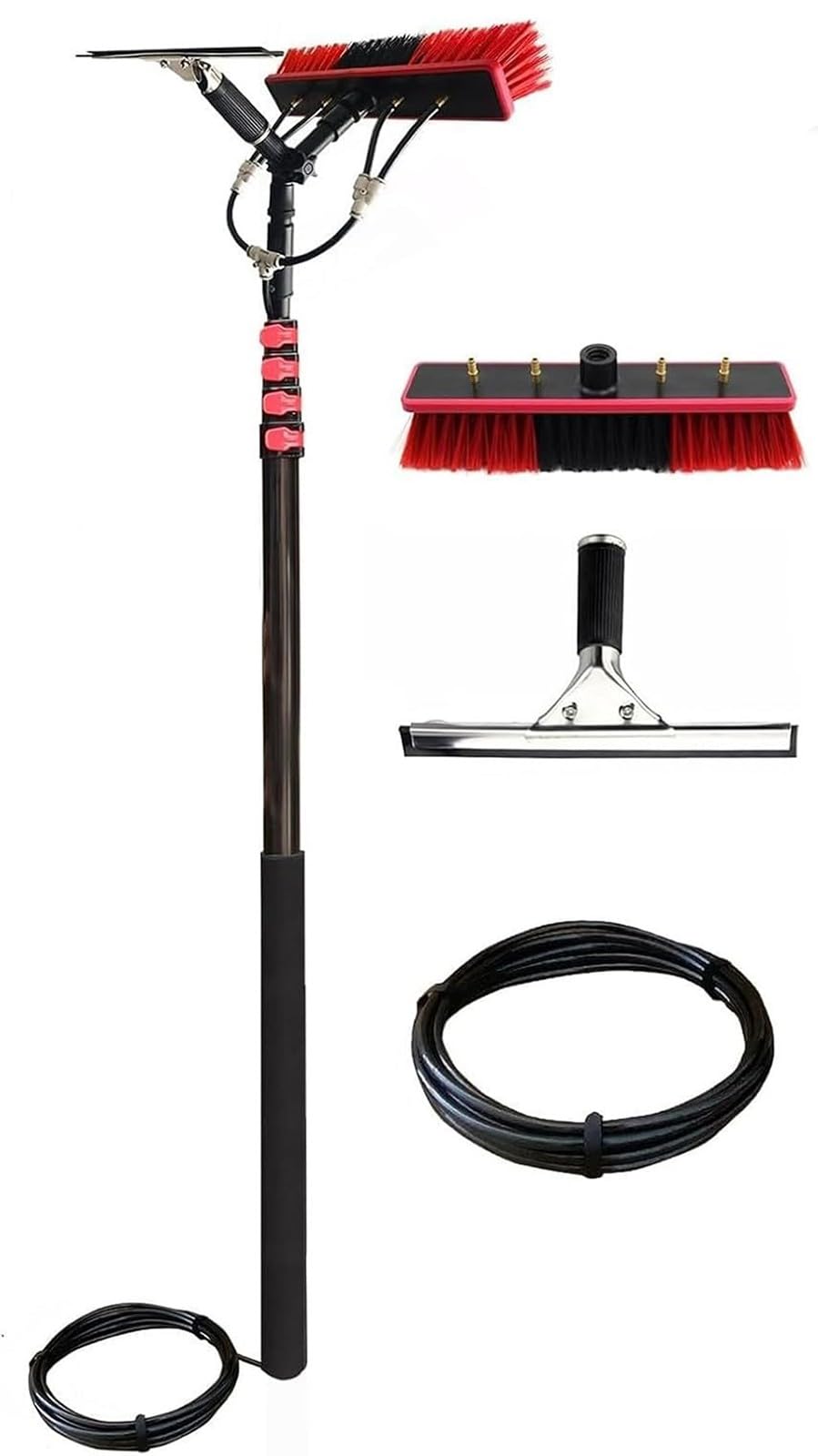 HADECOLL Adjustable Cleaning Tool Kit With Pole And Brush For Solar Panels, Windows, And Outdoor Surfaces,3.6M/11Ft&Head35Cm