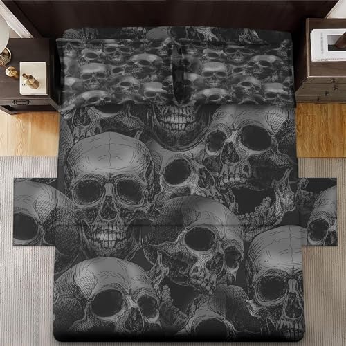 Pamnest SSS1004587-FPBS-TA-FBA 3 Pieces Twin Size Bed Sheet Sets, Skulls Grey Soft Microfiber Bedding Sets For Kids And Adults Bedroom Bed Decor, Skeleton Spooky Horror Gothic Flat Sheet, Fitted Sheet And Pillowcases thumb #6