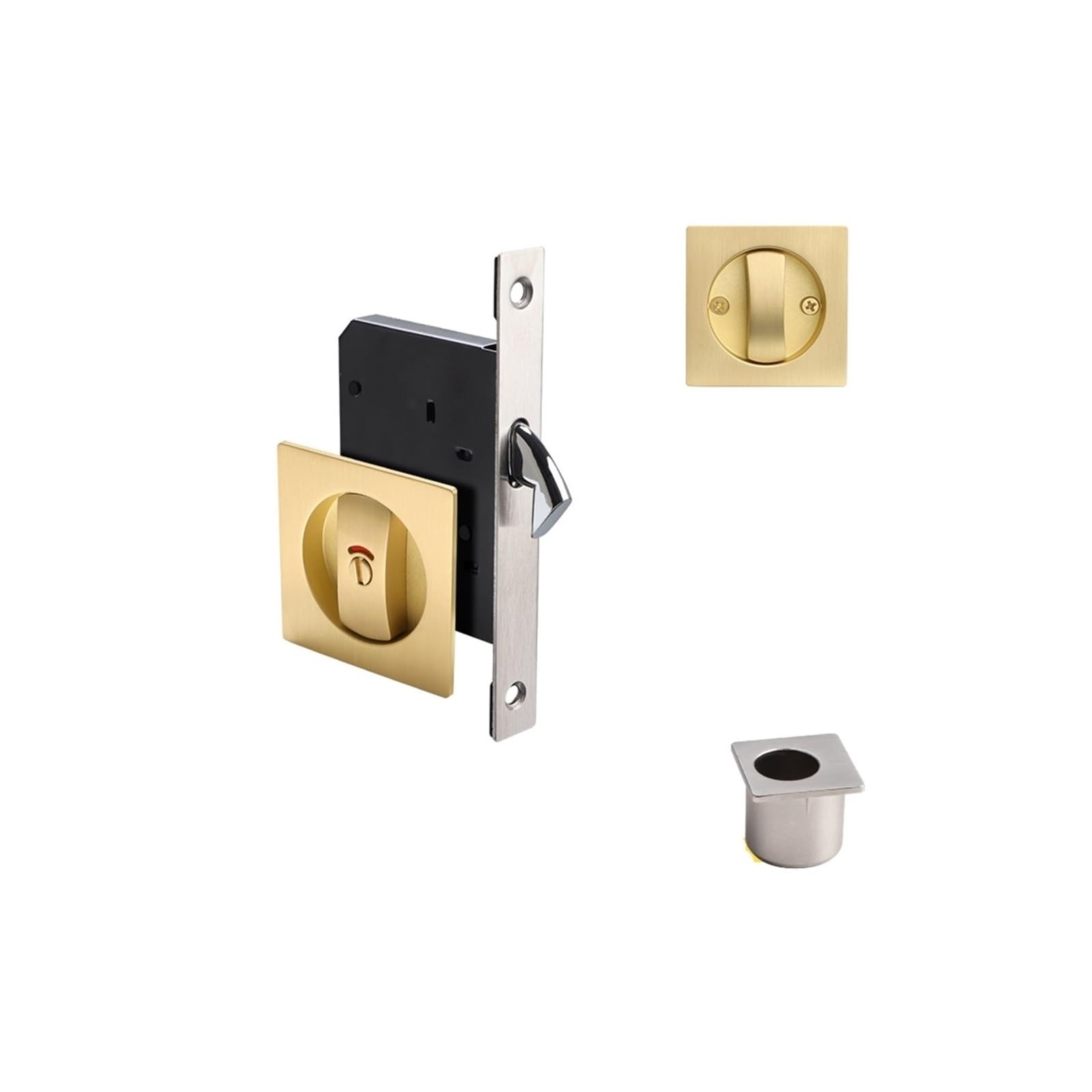 Yxinaer Single Hook-Gold Round Recessed Door Lock Pocket Sliding Door Lock