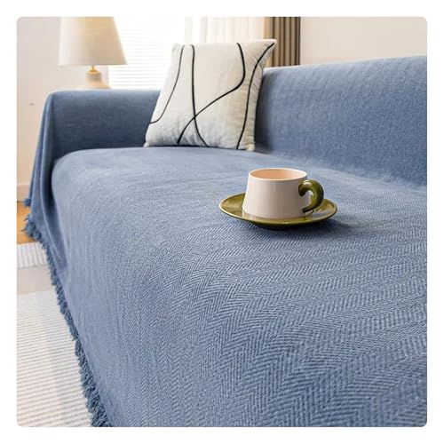 Housse de canapé grand format bleu avec pompons pour salon - 4