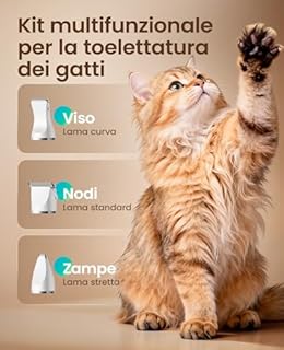 oneisall Tosatrice 3 in 1 per cani e gatti, silenziosa per cani, display LCD, tagliazampe e peli per cani, zampe, occhi, orecchie, viso