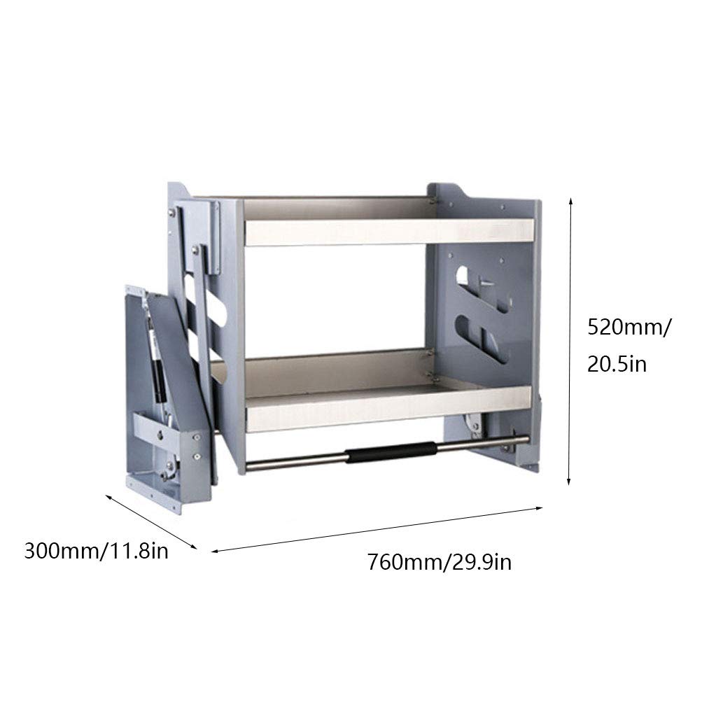 Scaffale da cucina estraibile con cestello sollevabile, resistente, 30 kg, in acciaio inox, per bottiglie di condimento e accessori da cucina